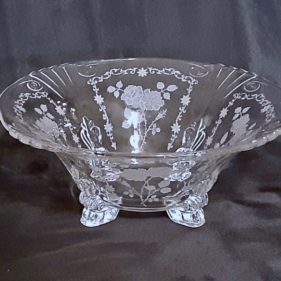 💲SALE💲HP! Rare Vintage Fostoria Midnight Rose Etched Crystal Footed Bowl - Picture 6 of 7